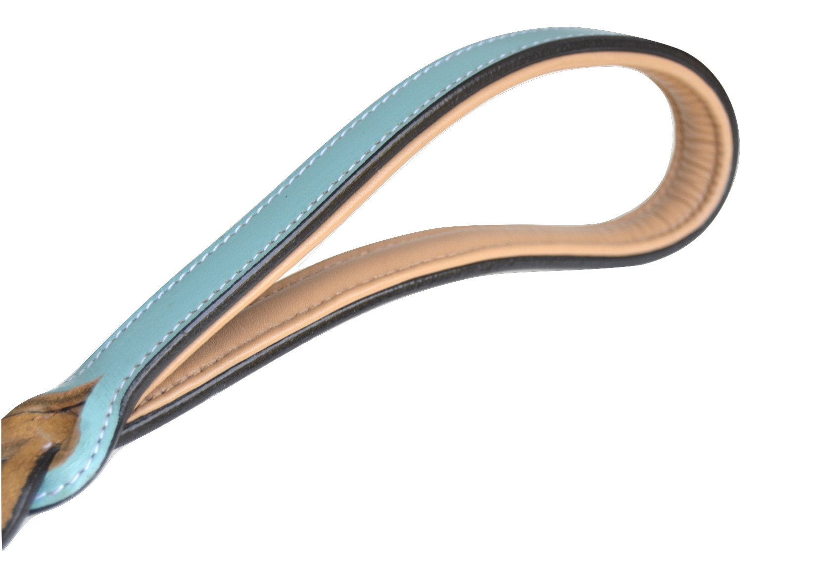 Soft Touch Collars Heavy Duty Leather Braided Dog Leash, 6 Ft X 3/4 Inch, Turquoise With Beige Padded Handle