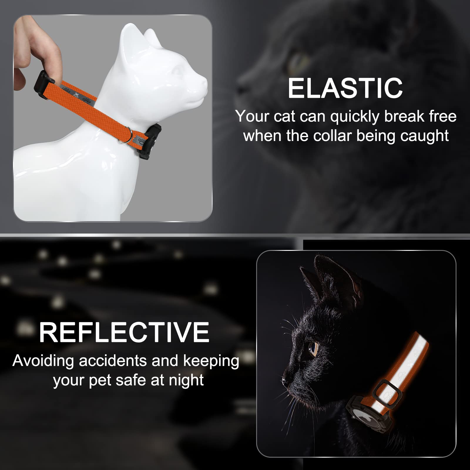 Reflective Airtag Cat Collar, Integrated Cat Tracker Collar With Air Tag Holder And Bell, Safety Elastic Band Cat Gps Collars For Girl Boy Cats, Kittens And Puppies (Orange, S)