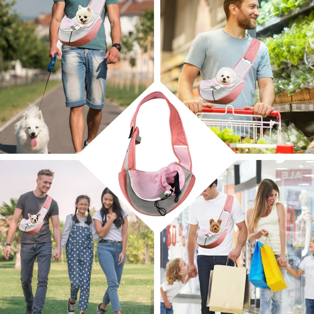 Feimax Pet Dog Sling Carrier Puppy Pet Slings Bag For Small Dogs Cats Satchel Carriers Breathable Mesh Hand Free With Adjustable Strap Doggie Crossbody For Outdoor Travel (Small, Pink)