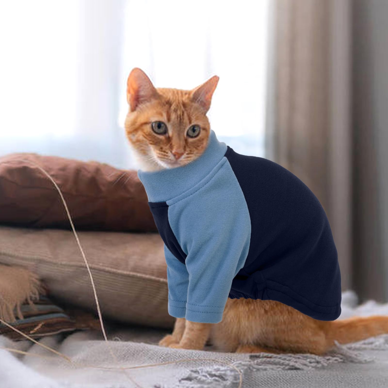 T'Chaque Cat Pajamas - Soft Cat Clothes& Shirts & Pajamas With Sleeves, Stretchy Sweater, Pullover Kitten Clothes, Blue, Small