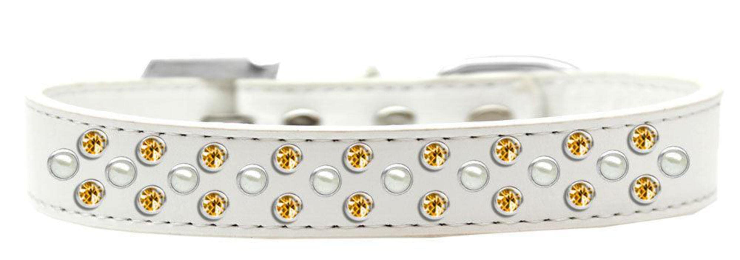 Mirage Pet Products Sprinkles Dog Collar with Pearl and Yellow Crystals, Size 16, White