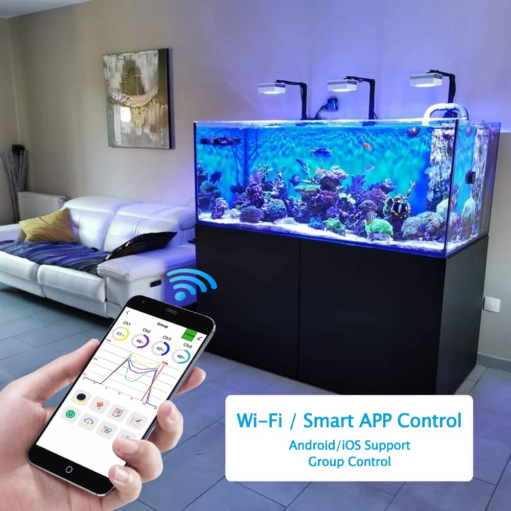 Popbloom Rl90 Led Aquarium Light 400W, Smart App Control Reef Light For Saltwater Coral Reef Growing Marine Aquarium Lamp For Reef Coral Sps/Lps Growth Fish Tank Light (4 Lamps With Hang Kit)