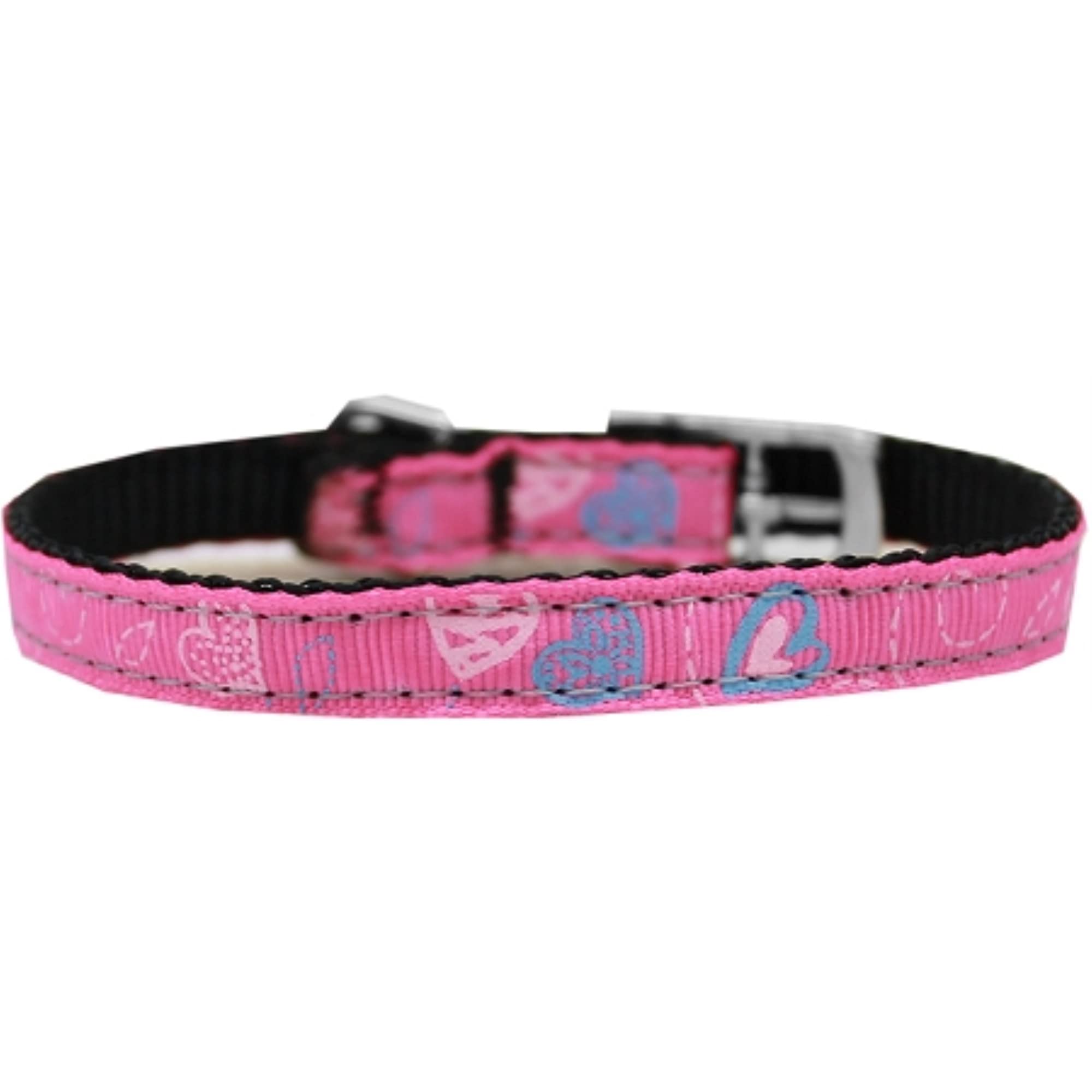 Mirage Pet Products Crazy Hearts Nylon Dog Collar with Classic Buckle, Size 10, Bright Pink
