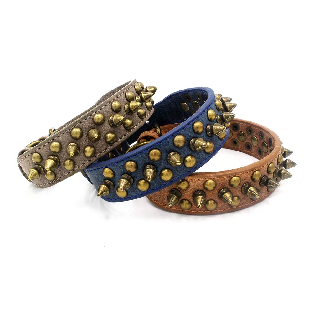 Serijoars Spiked Dog Collar Soft Pu Leather Mushrooms Rivet Spike Studded Dog Collar Adjustable Puppy Collars (L, Blue2)