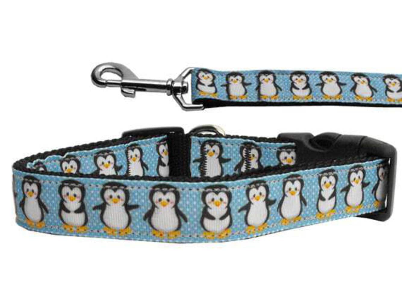 Christmas Pet Dog & Cat Nylon Collar or Leash, "Penguins" XL Collar