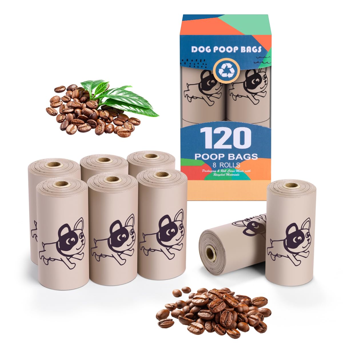 Rmancipate Coffee Dog Poo Bags Coffee Scent - 120 Large Biodegradable Poop Bags, Extra Thicken Strong Corn Starch Blended Compos