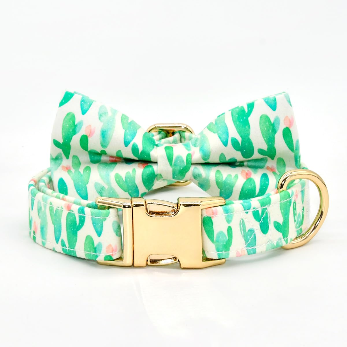 Cacti Cat/Dog Bowtie Collar, Green Summer Collar Accessory For Dogs, Gifts For Dogs Meeting For The First Time, Medium 12-20 Inc