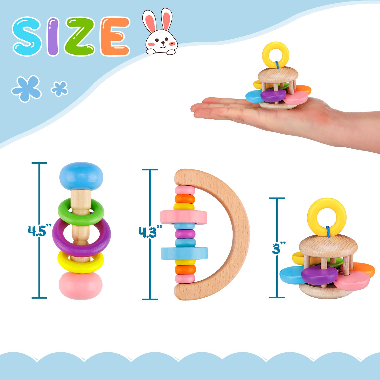 MEWTOGO 3 Pcs Wooden Bunny Toys - Safe Rabbit Toys, Bite-Resistant Guinea Pigs Toys for Chinchillas Hamsters Small Animals Playi