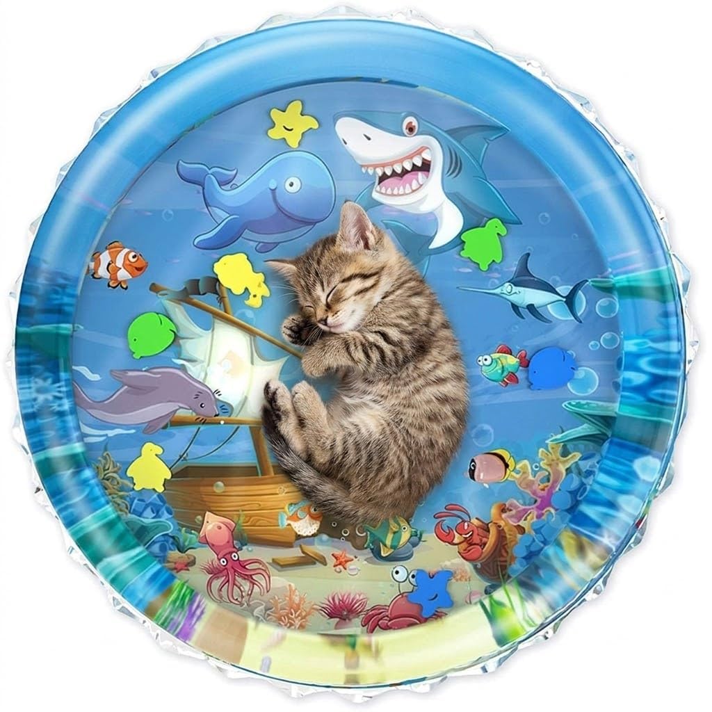 Fervik Interactive Water Mat For Cats & Dogs  Portable Pet Playmat, Cute Cartoon Design, NonSlip Cooling Pad, Fun & Engaging T