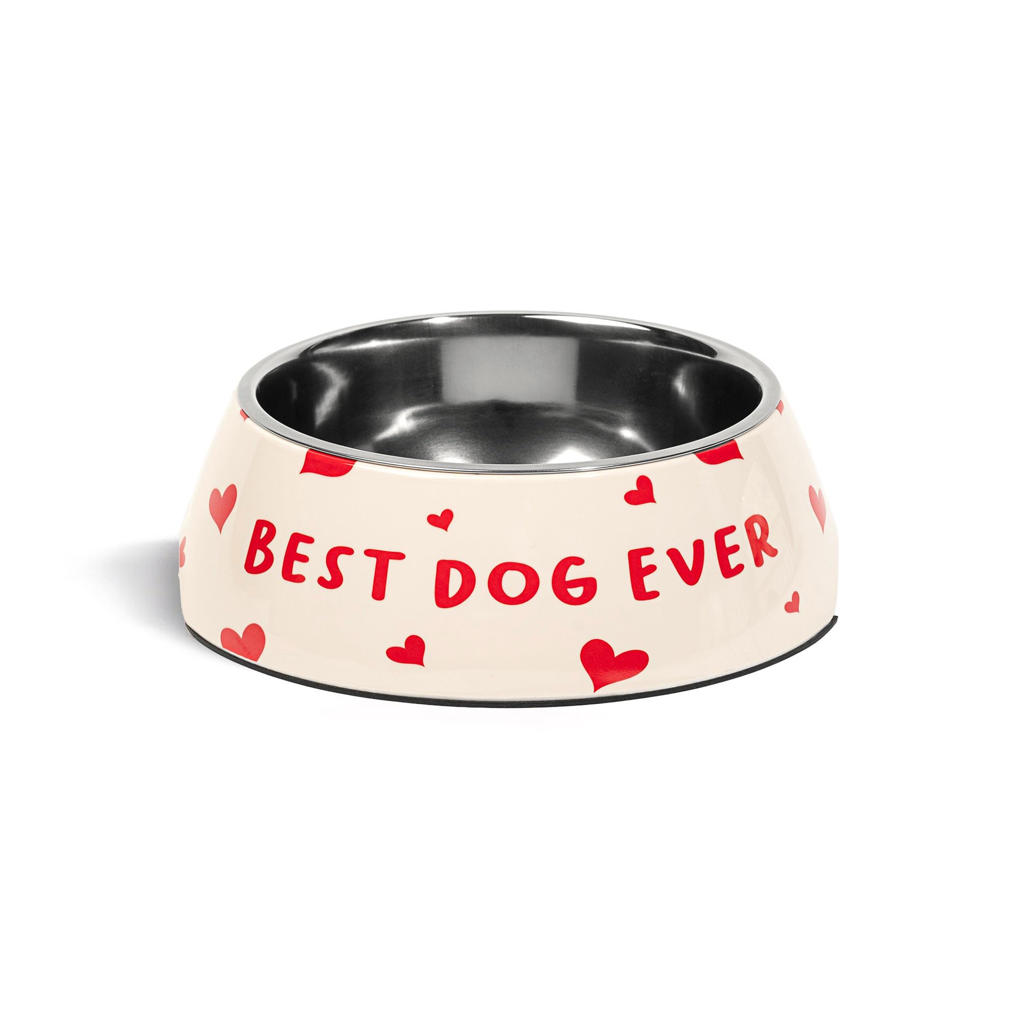 Huft Best Dog Ever Printed Melamine Bowl With Steel Inserts For Dogs  Beige  S