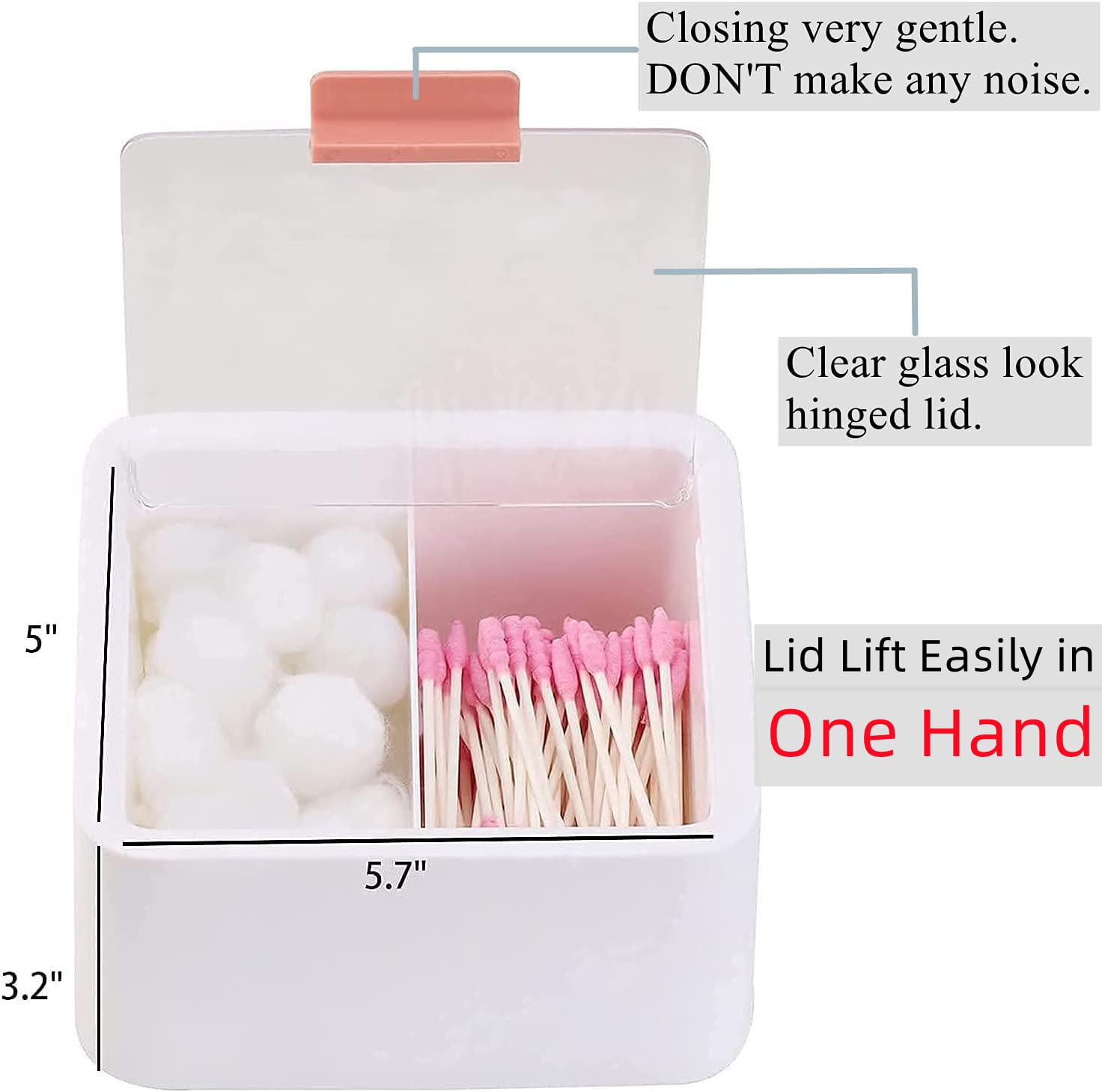 Tecbeauty 2 Slot Cotton Swab Ball Qtip Holder Jar Plastic Container Dispenser Box With Hinged Lid For Bathroom Home Storage Orga