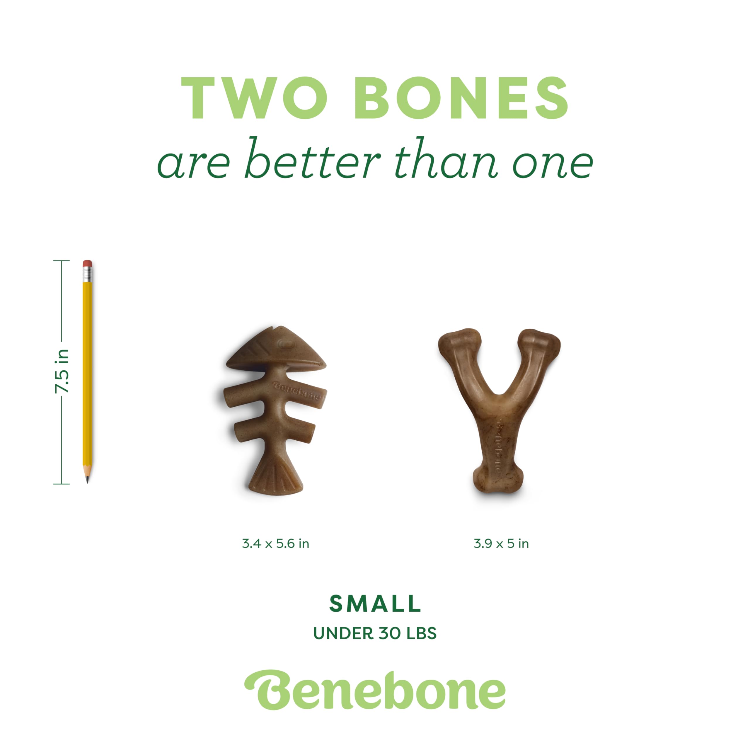 Benebone Set Of 1 Fishbone/Wishbone Durable Dog Chew Toys, Real Fish, Real Bacon, Made In Usa, Small
