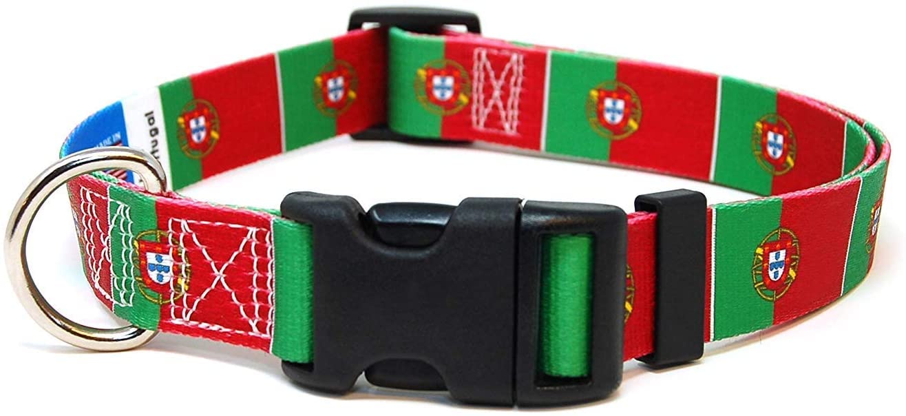 Portugal Dog Collar | Portugal Flag | Quick-Release Buckle | Made In Nj, Usa | For Medium Dogs | 1 Inch Wide