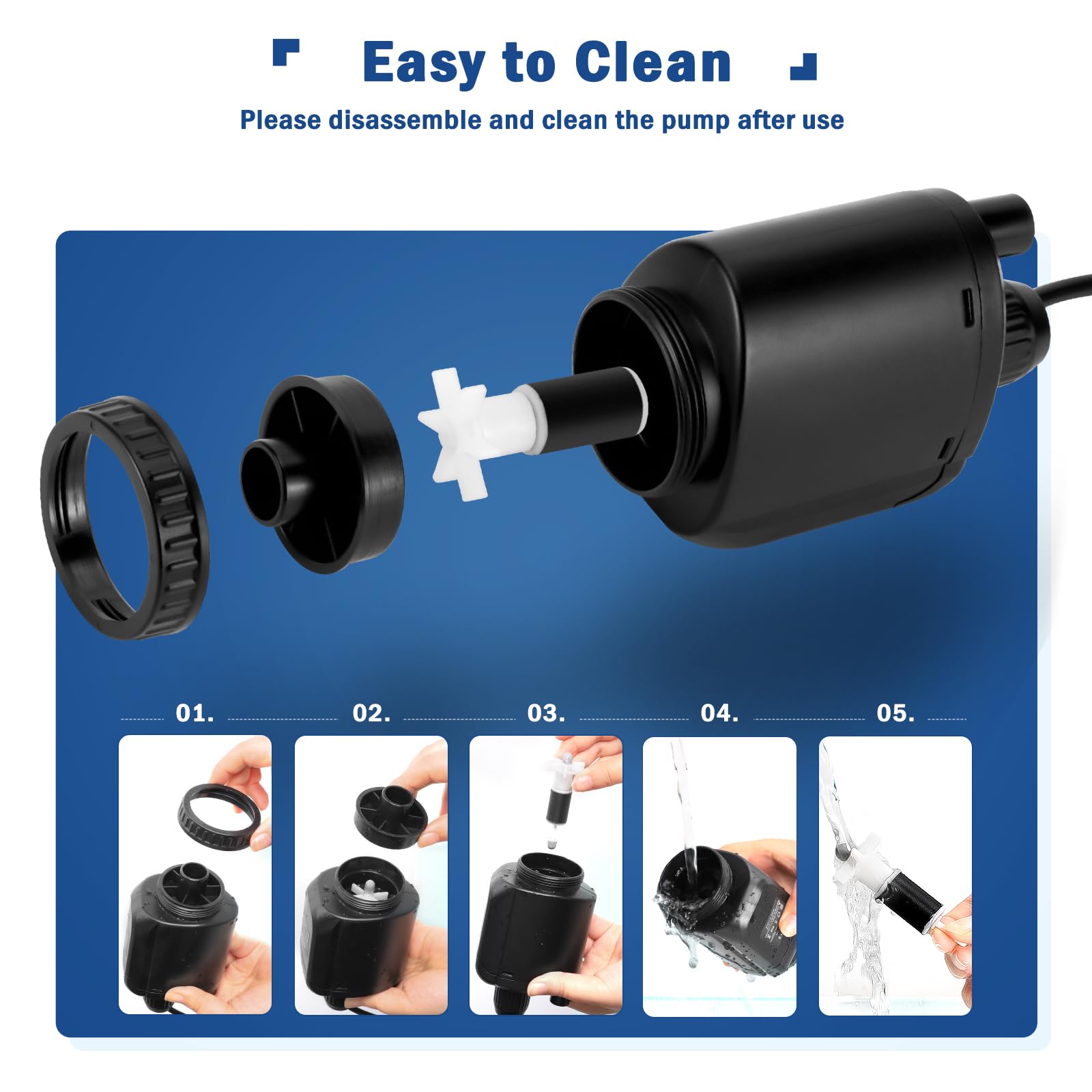 AQQA Electric Aquarium Gravel Cleaner Kit - 6 in 1 Fish Tank Vacuum, 20W 320GPH, Black, Model FUS-AQ013