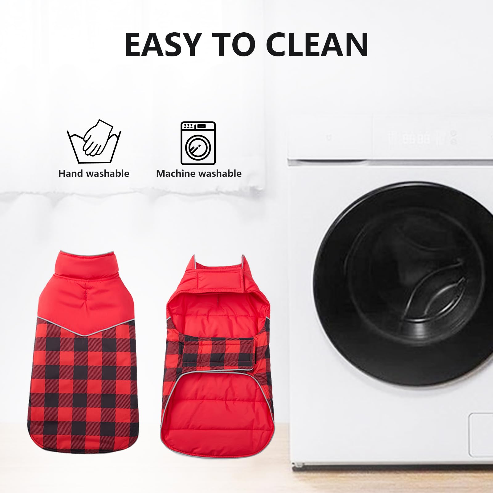 Geyecete Dog Winter Coat,Reversible Dog Coat Water Resistant British Style Plaid Dog Winter Coats Leash Hole Soft Basic Warm Dog