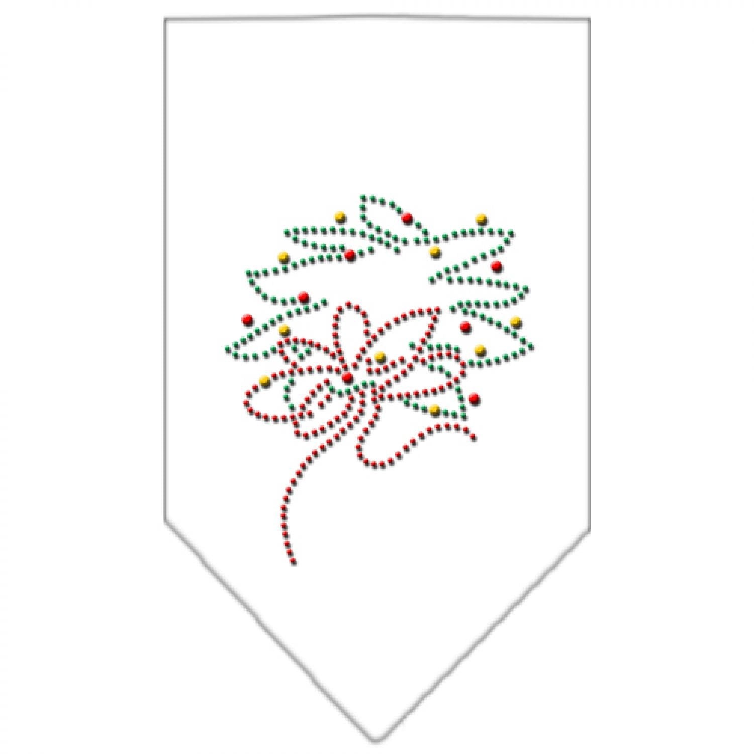 Christmas Pet and Dog Bandana Rhinestone, "Wreath" White Large