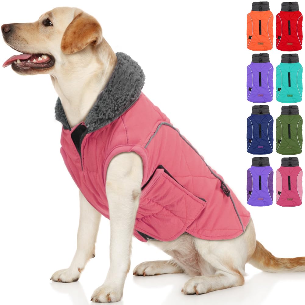 Emust Thick Winter Dog Coat For Medium Boys With Harness Hole - Cold Weather Clothes, Pink, M