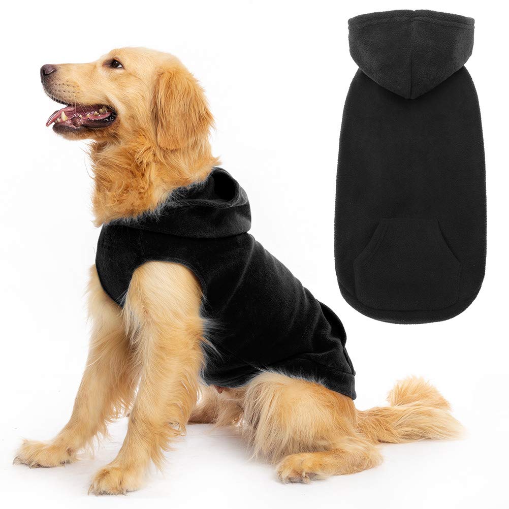 Expawlorer Pet Dog Clothes With Pocket, Polar Fleece Dog Hoodie Fall Cold Winter Sleeveless Sweater With Hat Warm Cozy Sweatshirt For Small To Large Dogs Boy And Girl (Black, L)