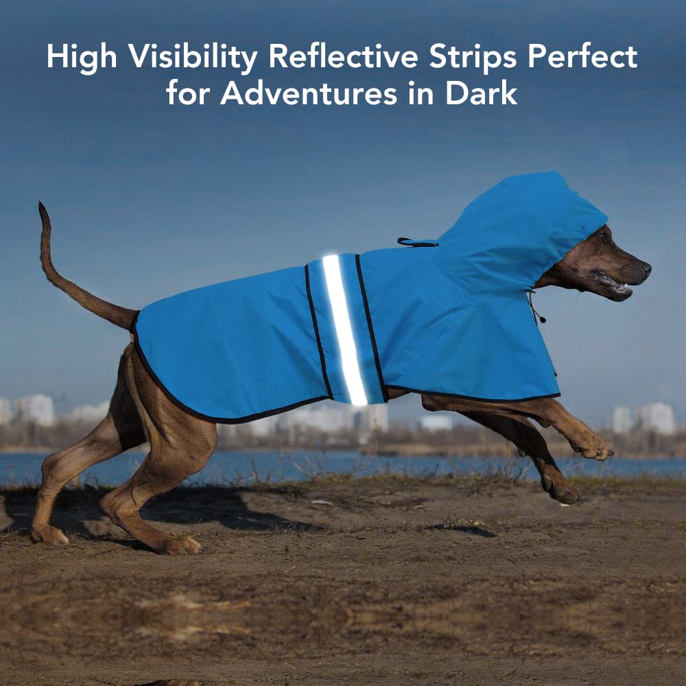 Ezierfy Waterproof Reflective Dog Raincoats - Adjustable Puppy Rain Coat Jacket, Lightweight Dog Hooded Slicker Raincoats Poncho