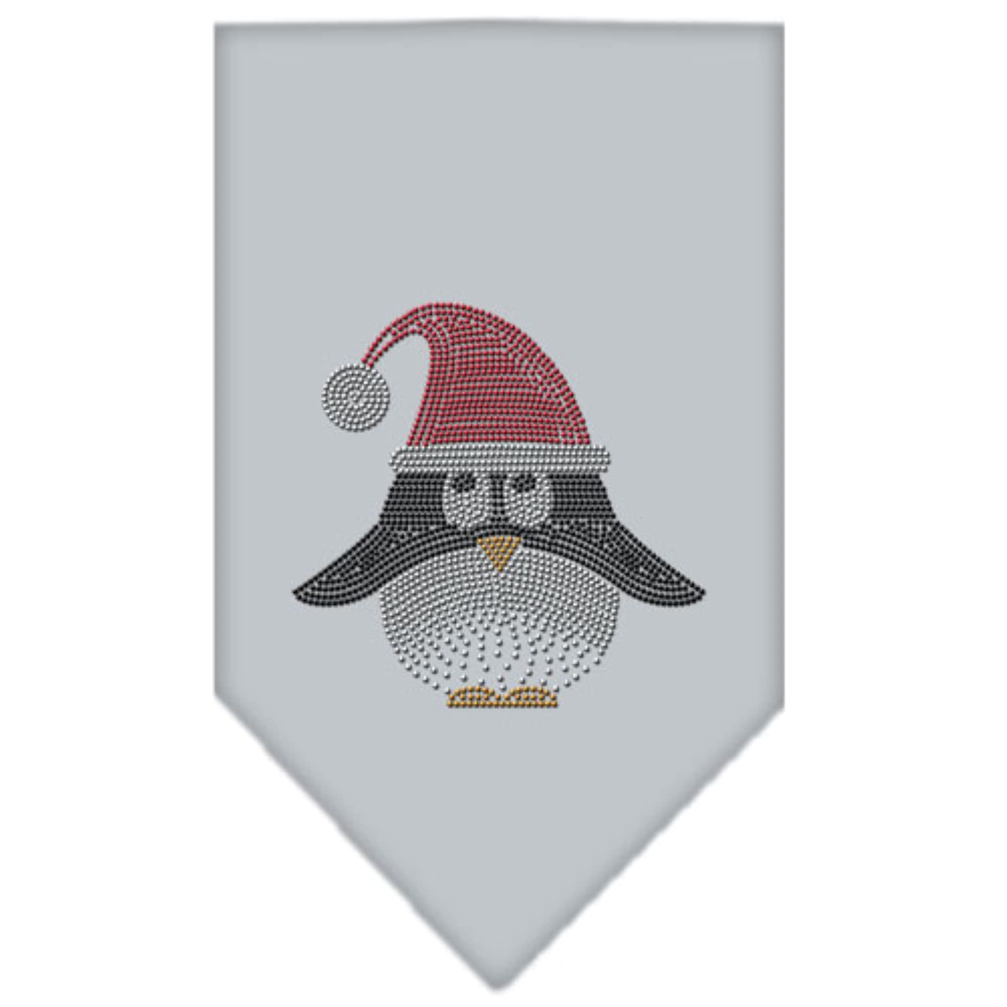 Christmas Pet and Dog Bandana Rhinestone, "Santa Penguin" Grey Small