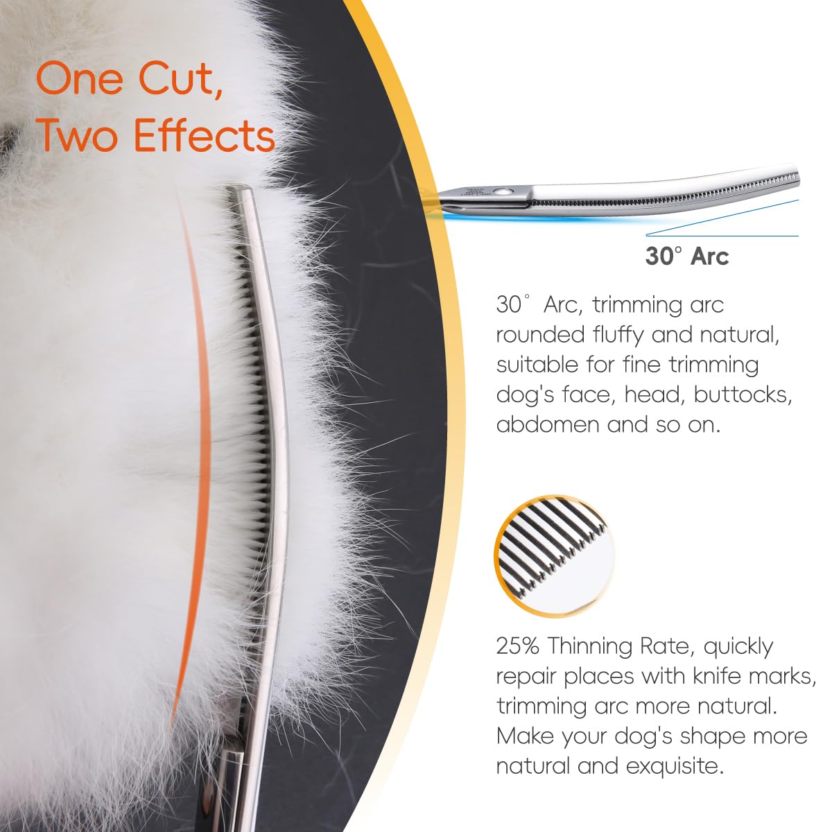 Fogosp Curved Thinning Shears For Dogs 7.5'' Professional Blender Thinning Shears For Medium Large Dog 35% Thinning Rate (7.5 In, V Type Blender)