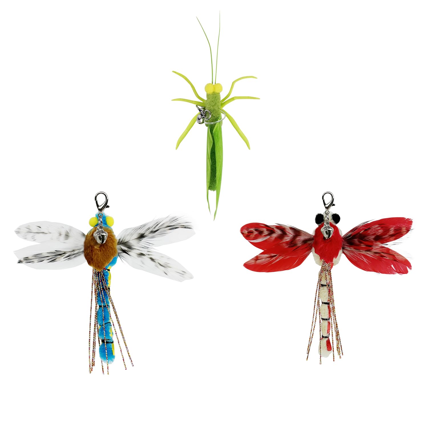 Ttcat Cat Feather Toys, 3 Pcs Simulation Insects Dragonfly Grasshopper Refills, Cat Toys Replacement Feathers For Cat Kitten Wan