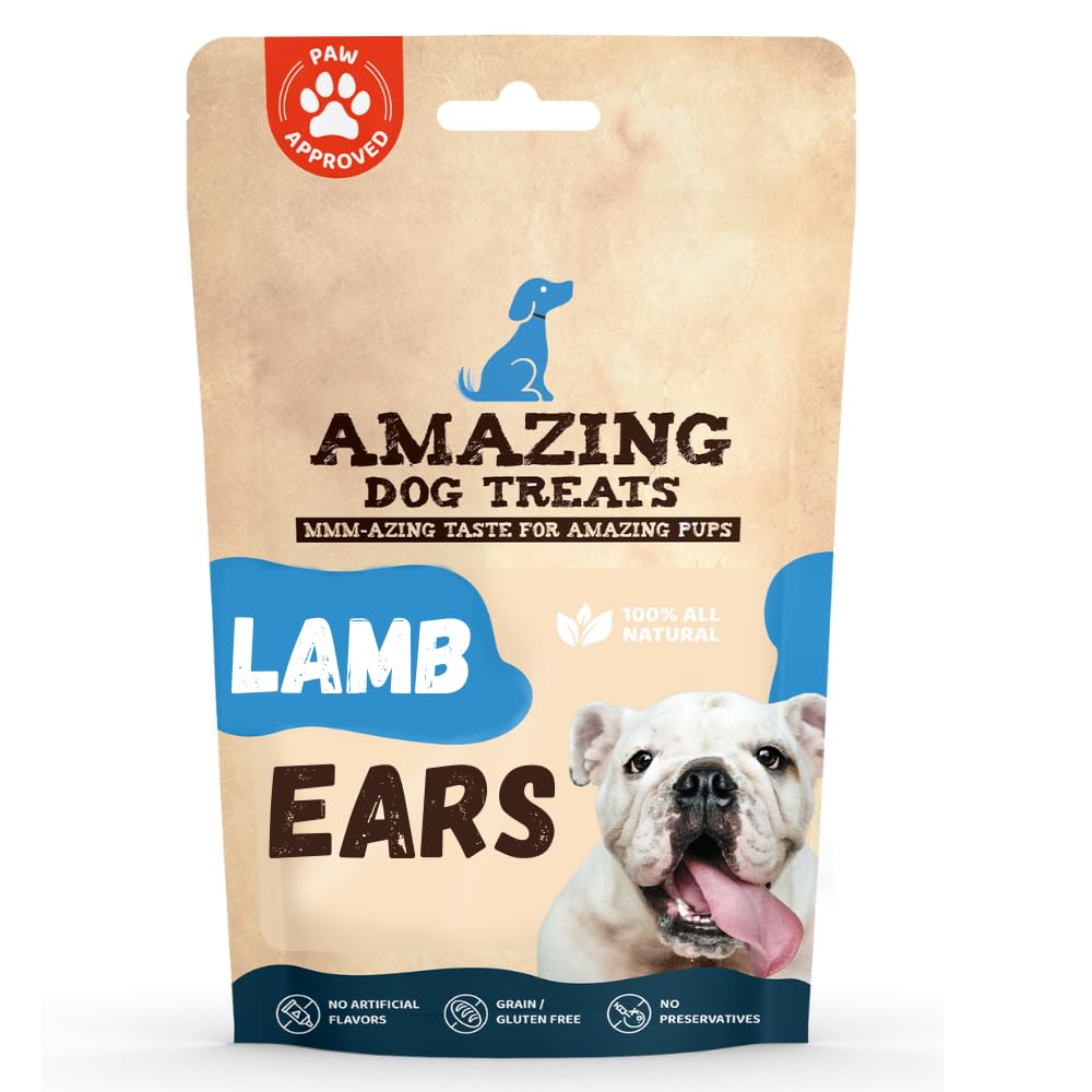 Amazing Dog Treats - Lamb Ears (15 Pcs/Pack) - Natural Dog Chews -Rawhide Alternative - Premium Choice Cut Lamb Ear Dog Bones