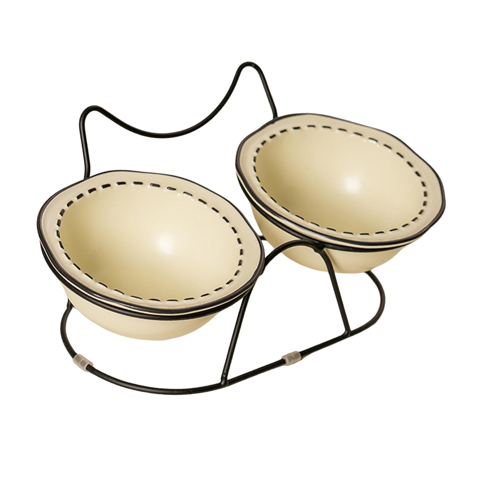 Calandis Ceramic Pet Bowl Pet Feeder For Indoor Cats Small Dog Bowl With Tilted Stand Beige | Dishes Feeders & Fountains | Cat S