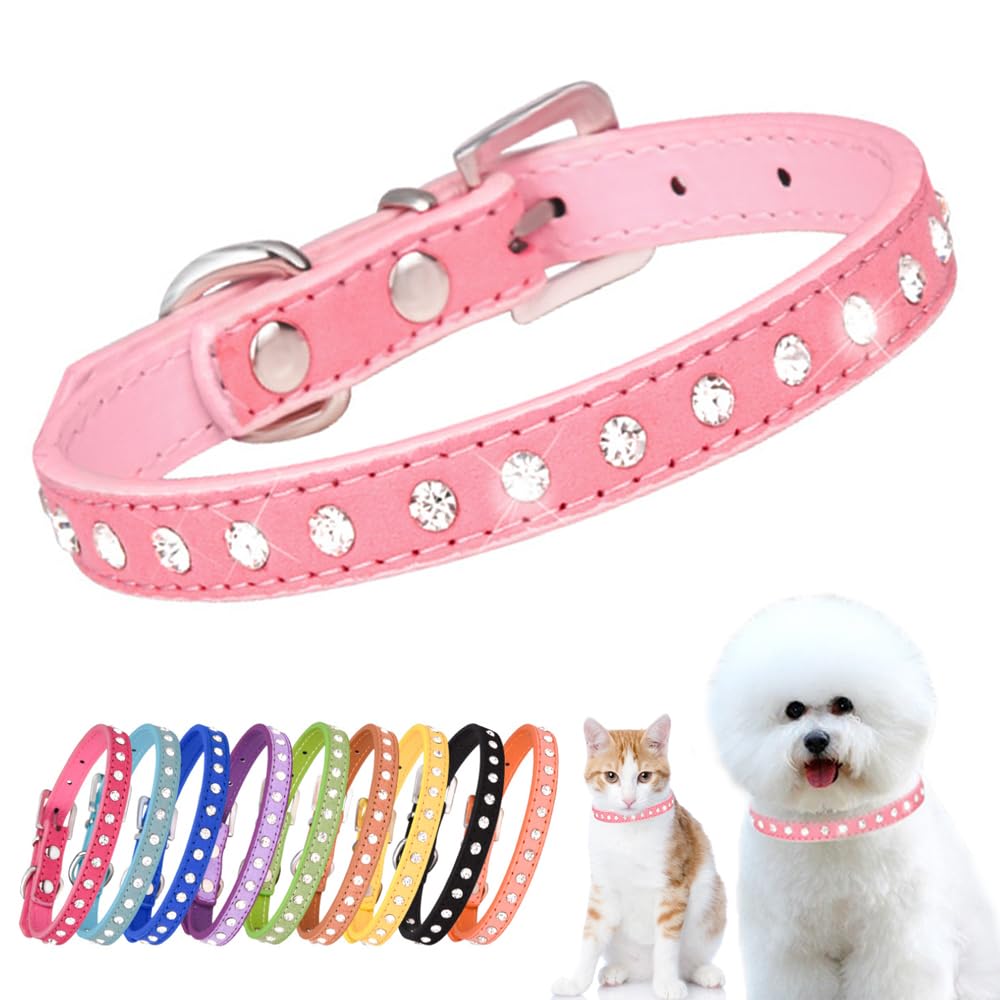 Puppy Dog Collar With Crystal Diamond Colorful Bling Girl Puppy Cat Collars Pink Xxs