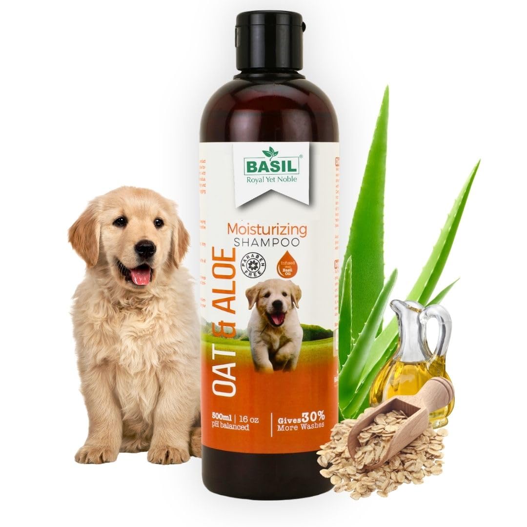 Basil Royal Yet Noble Oat & Aloe Moisturizing Shampoo|Dog Shampoo For Sensitive Skin|Cleanse, Detangle & Moisturize For Smooth &