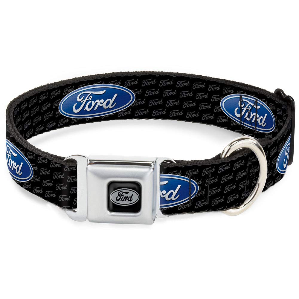 Buckle-Down Seatbelt Buckle Dog Collar - Ford Oval Repeat W/Text - 1'' Wide - Fits 11-17'' Neck - Medium