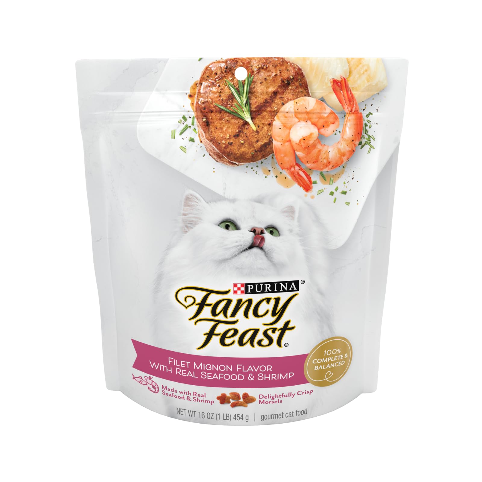 Fancy Feast Purina Filet Mignon Flavor with Real Seafood & Shrimp Dry Cat Food, 16 OZ (Pack of 3)