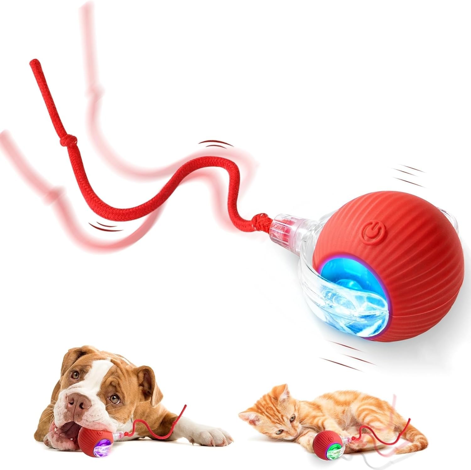 Paw N Pet Interactive Cat & Dog Toys Rolling Ball With Rope Tail, Automatc Smart Rolling Ball For Pet Chase, For Small, Medium D