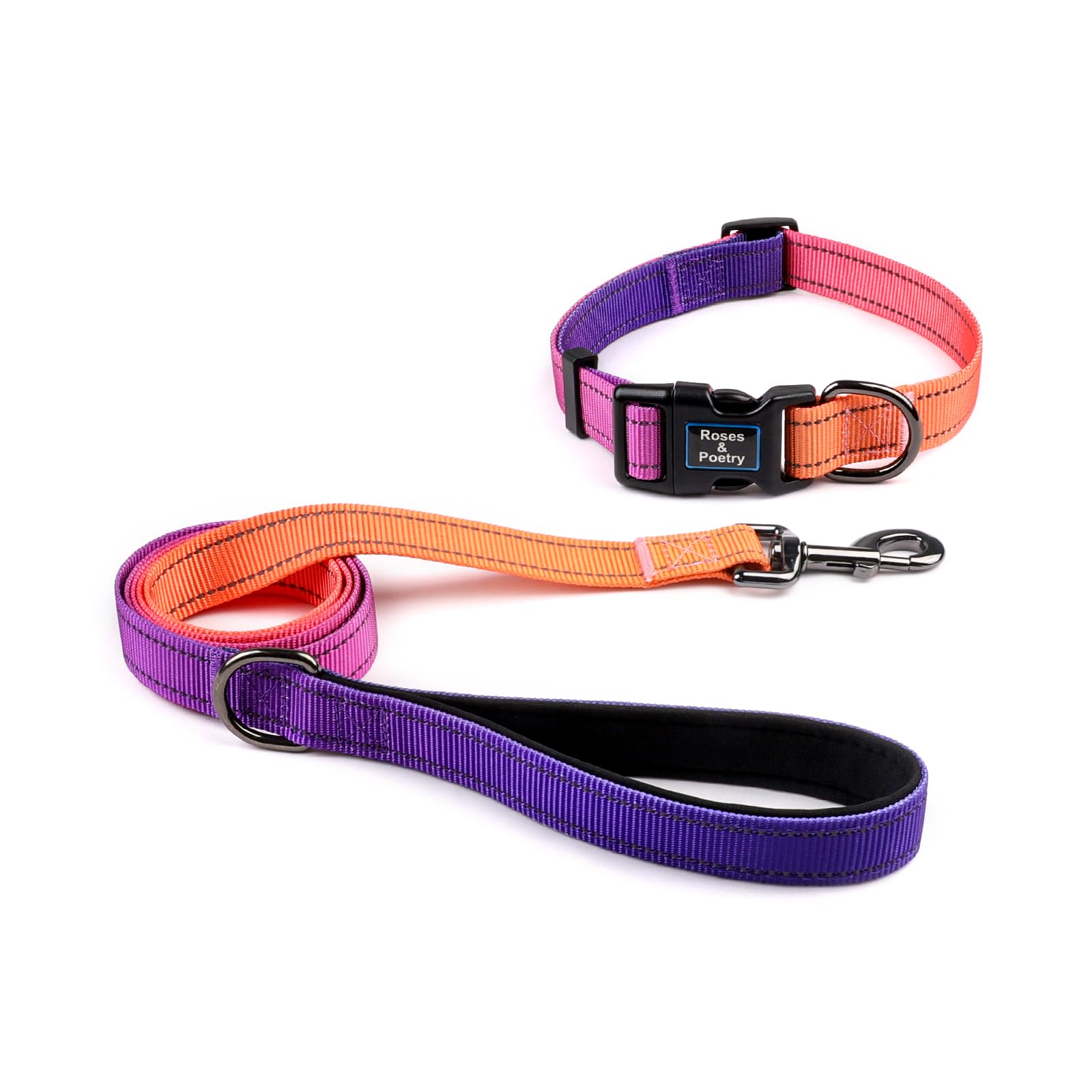 Roses&Poetry Puppy Dog Collar And Leash Set, Reflective Dog Leash For Small Dogs, Cute Matching Collars And Leashes Padded Adjus