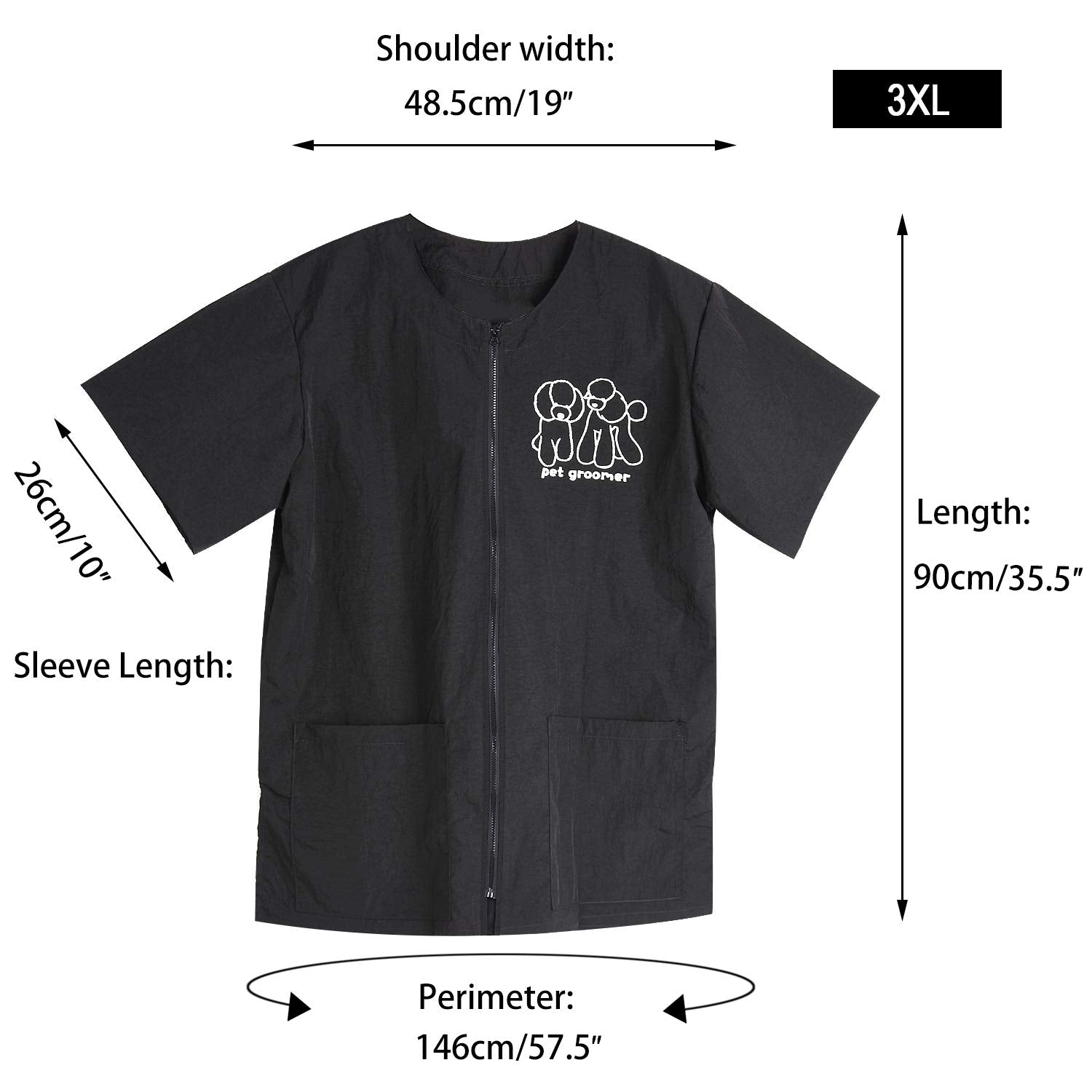 Noverlife Short Sleeves Pet Grooming Work Clothes With Full Zipper, 3Xl Size, Splash Proof Anti-Static Pet Beautician Smock, Dog Cat Groomer Cosmetologist Uniforms For Pet Shop Men Women