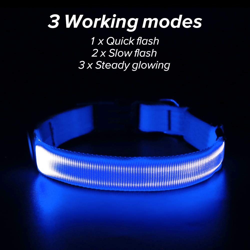 Illumifun Led Dog Collar, Usb Rechargeable Lighted Up Dog Collar, Adjustable Nylon Webbing Glowing Pet Safety Collar For Your Dogs (Blue, Medium)