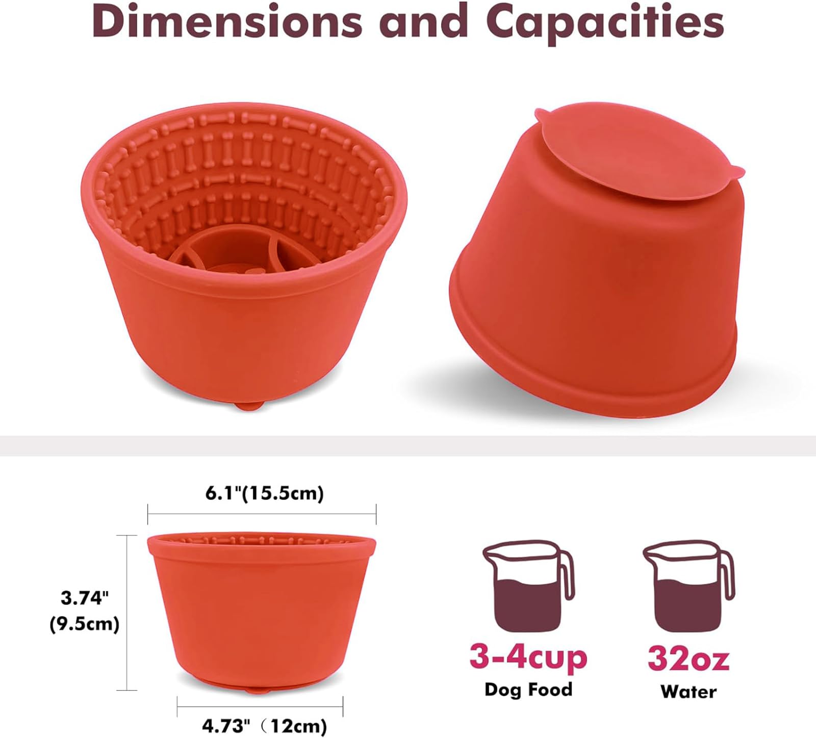 Large Silicone Slow Feeder Dog Bowls, Non-Slip Dog Slow Feeder Lick Bowl For Medium Large Breed, Enrichment Toys For Distraction
