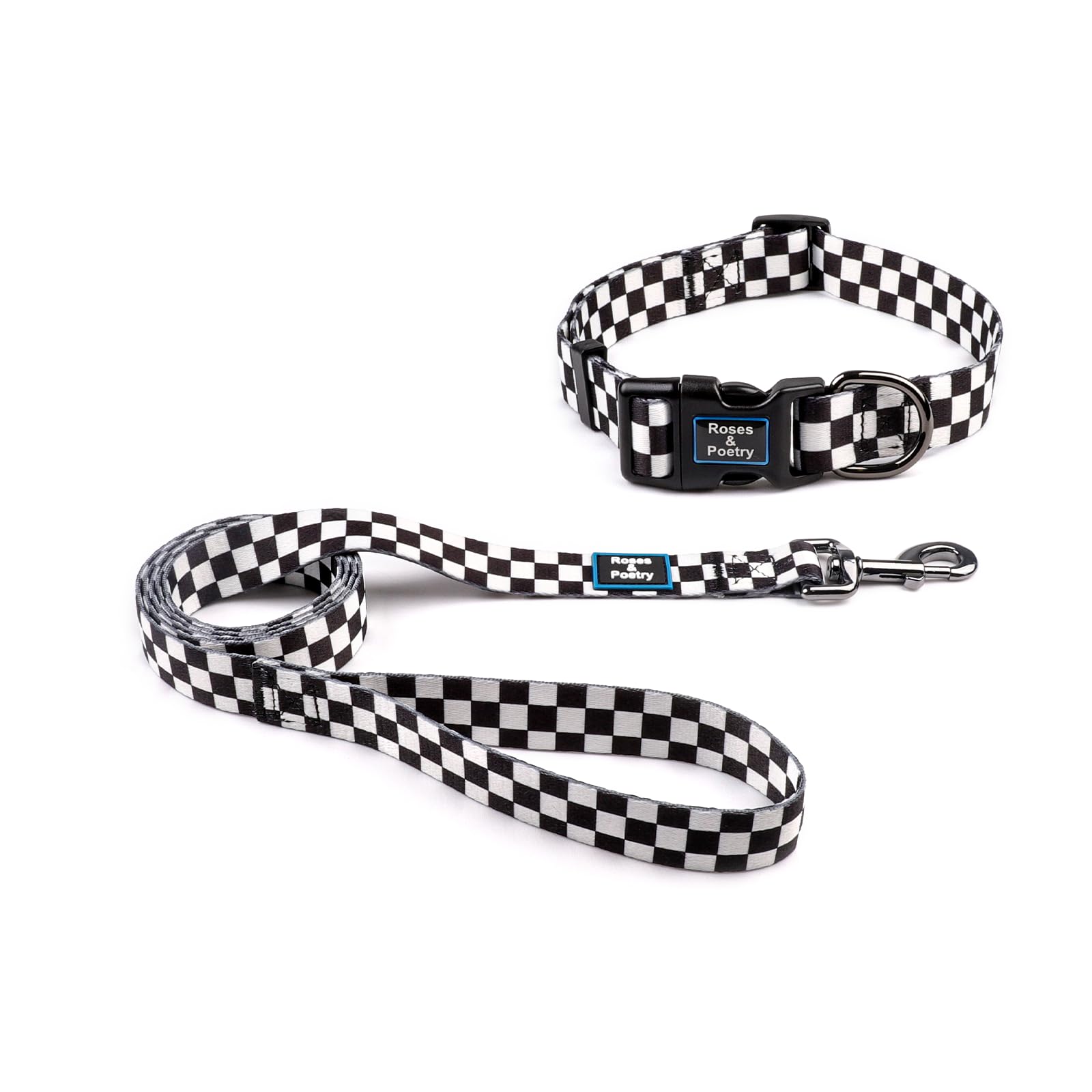 Roses&Poetry Dog Collar And Leash For Extra Small,Adjustable Durable 5Ft Puppy Leash Collar For Dog Training Lead(Black & White-