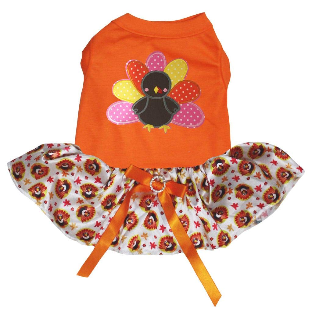 Petitebella Rainbow Turkey Puppy Dog Dress (Orange/Turkeys, X-Large)