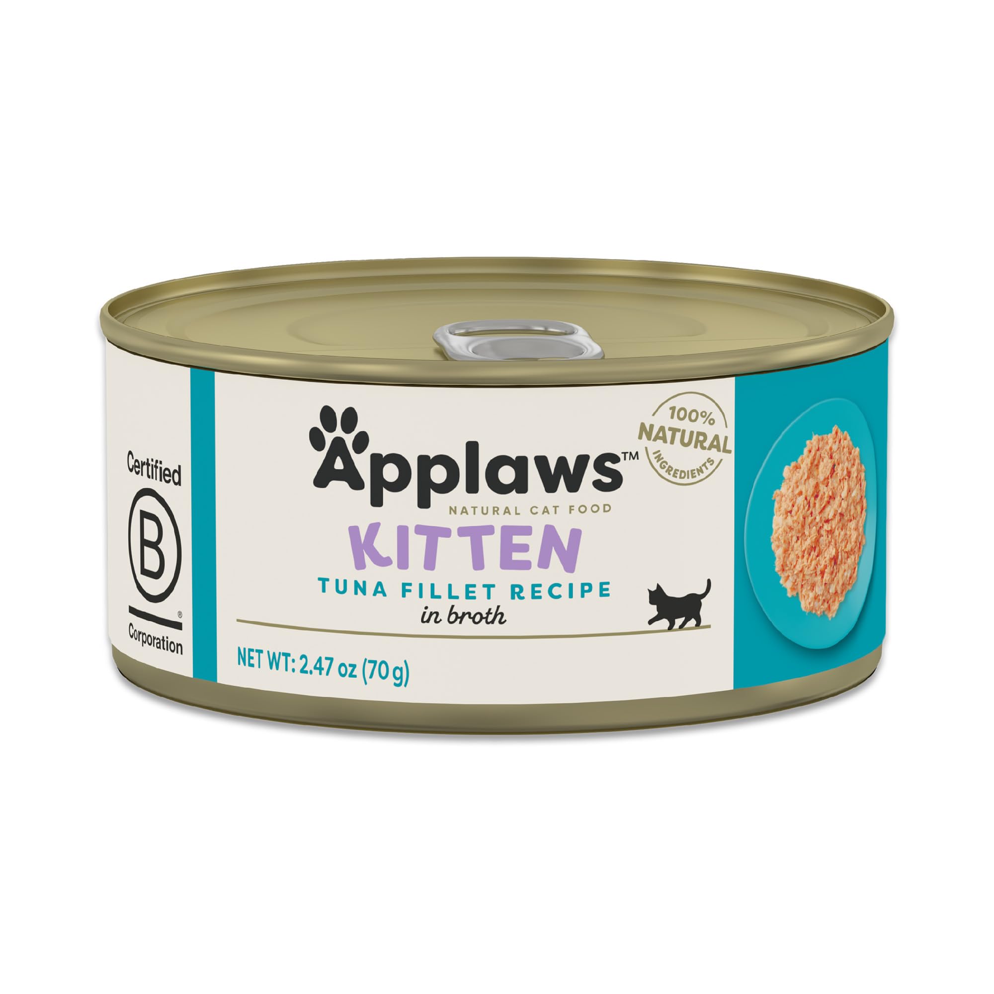 Applaws Natural Wet Kitten Food, Tuna Fillet in Broth, 24 x 2.47oz Cans, Limited Ingredient, No Additives, Made with Natural Ingredients