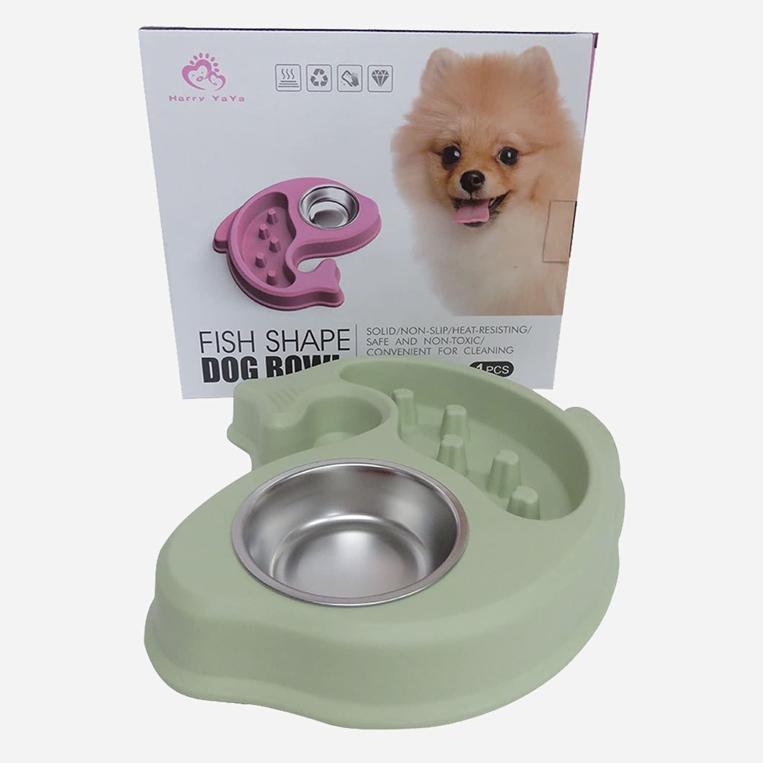 Rvpaws Dog And Cat Feeder Slow Eating Pet Bowl NonToxic Preventing Choking Healthy Design Bowl For Dog Snail Shape(Green Color)