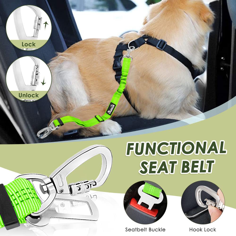 Lukovee Dog Safety Vest Harness With Seatbelt, Dog Car Harness Seat Belt Adjustable Pet Harnesses Double Breathable Mesh Fabric With Car Vehicle Connector Strap For Dog (Small, Lime Color)