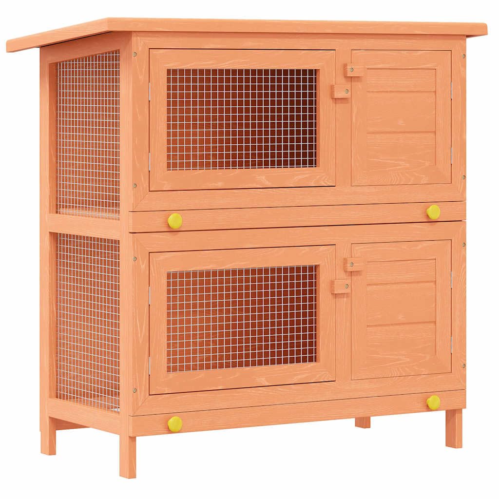 vidaXL Outdoor Rabbit Hutch - Wood Small Animal House Pet Cage with 4 Doors, Green Roof, Iron Wire Mesh, and 2 Pull-Out Trays fo