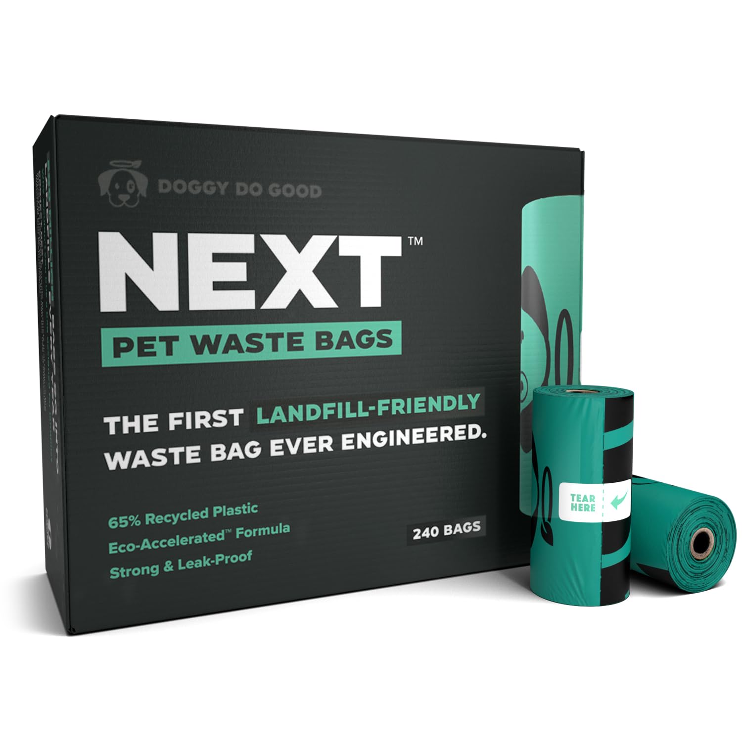 Doggy Do Good Next Pet Waste Bags, Landfill Friendly Recycled Plastic Unscented Dog Poop Bags, Leakproof, Strong, Thick Poop Bags For Dogs, Earth Friendly Poop Bags, 240 Count