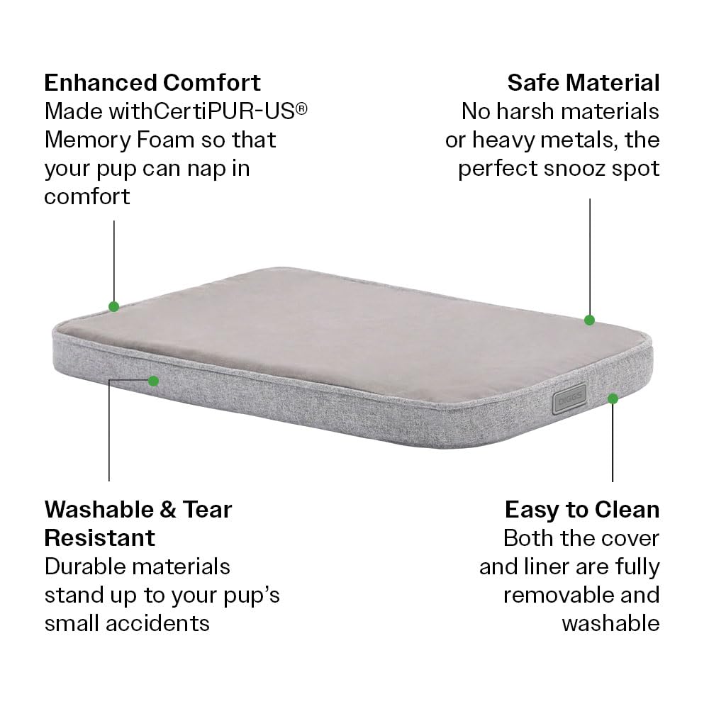 Diggs Snooz Memory Foam Dog Bed - Ideally Sized Revol Dog Crate Pad - Premium Orthopedic Pet Bed For Crate Or Home - Grey, Inter