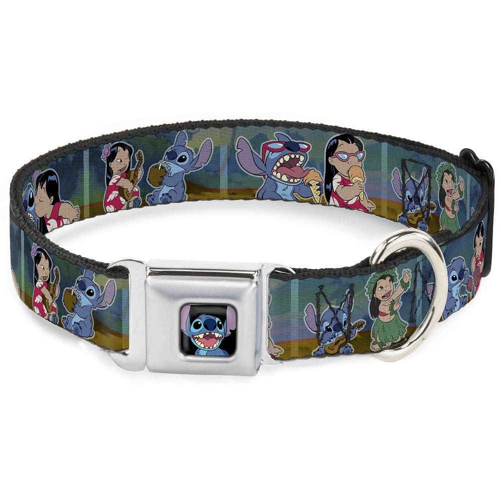 Buckle-Down Dog Collar Seatbelt Buckle Lilo Stitch 5 Scene Blocks, Multicolor, 1.5' Wide - Fits 18-32' Neck - Large (Dc-Wdy301