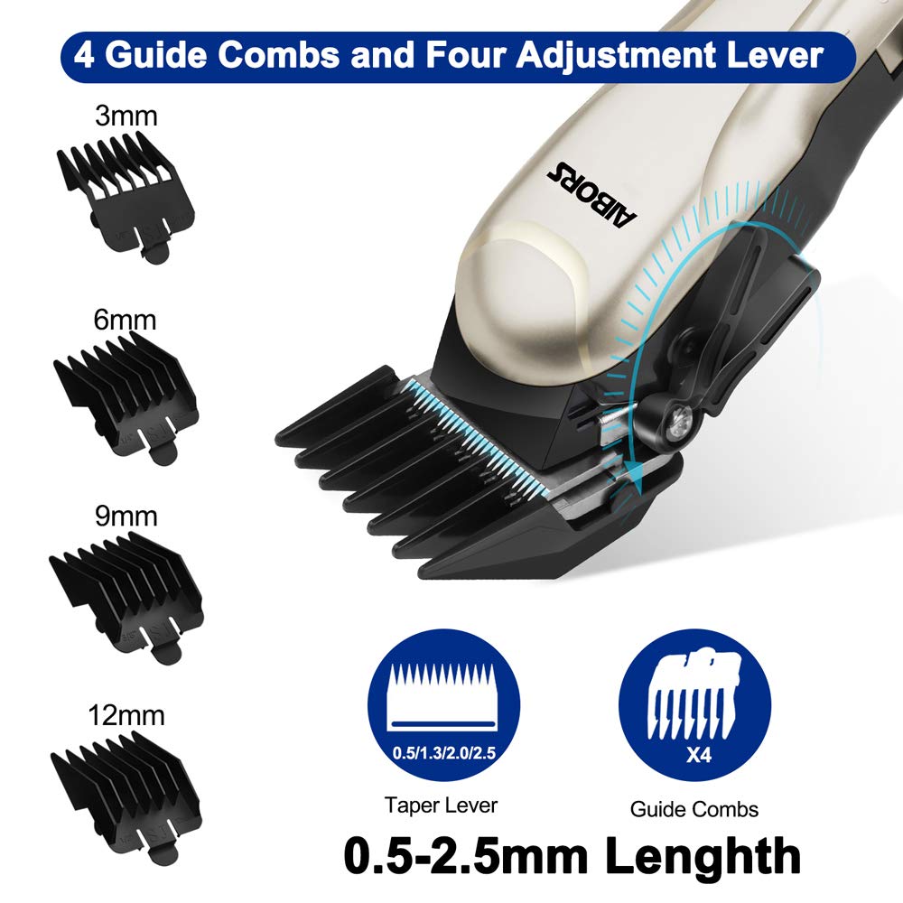 Aibors Dog Clippers For Grooming Low Noise Rechargeable Cordless Pet Hair Grooming Clippers, Professional Heavy Duty Dog Grooming Kit Dog Trimmer Shaver For Dogs Cats Pets (Silver)