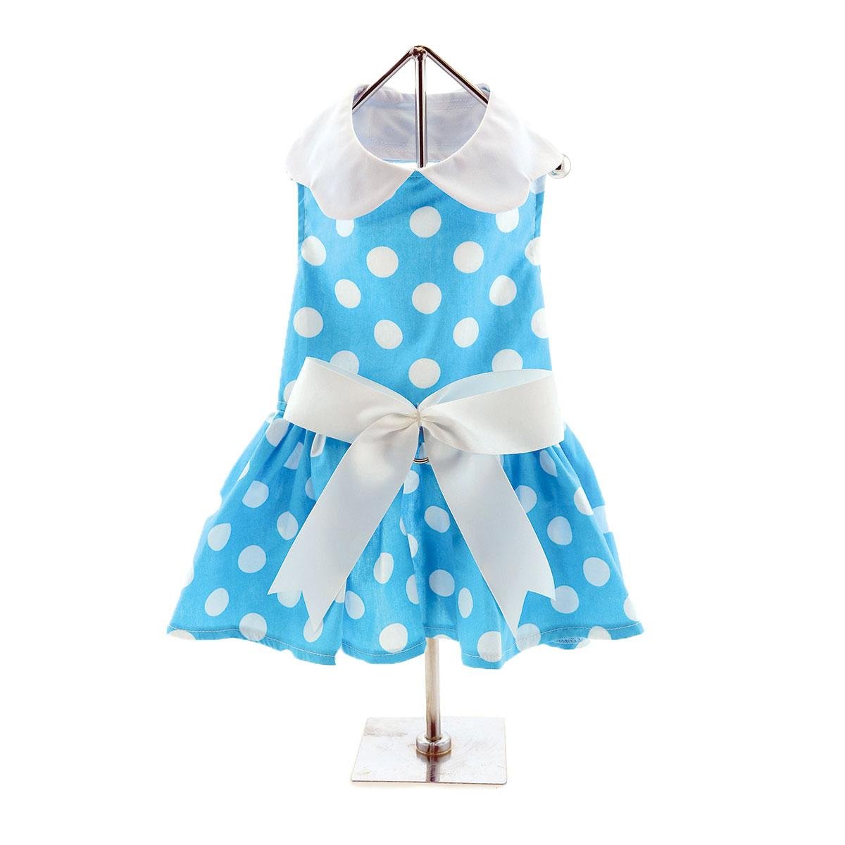 DOGGIE DESIGN Blue Polka Dot Dog Dress with Matching Leash