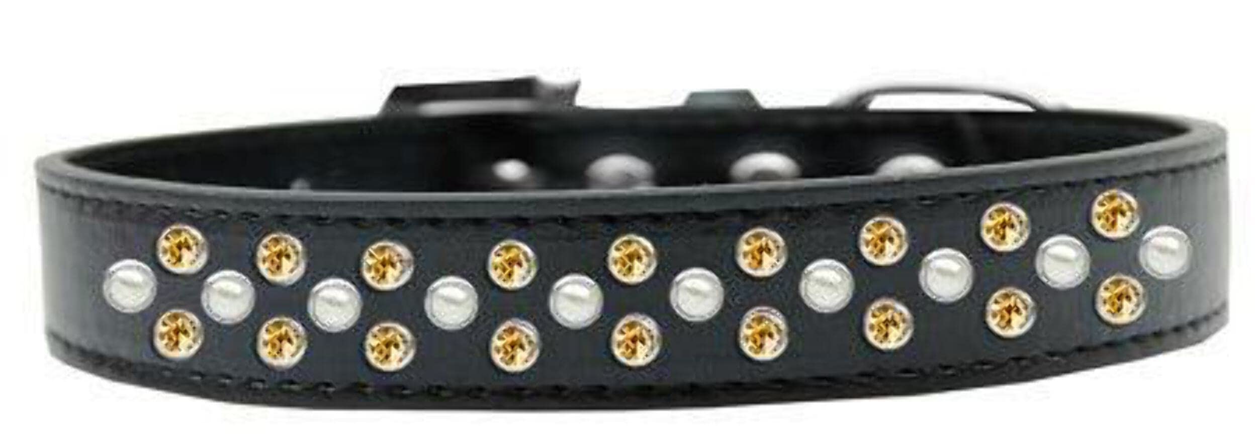 Mirage Pet Products Sprinkles Dog Collar with Pearl and Yellow Crystals, Size 16, White