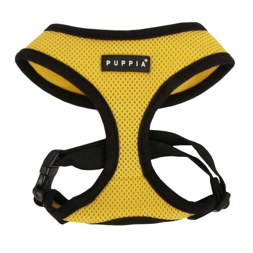 Puppia Soft Dog Harness No Choke Over-The-Head Triple Layered Breathable Mesh Adjustable Chest Belt And Quick-Release Buckle, Yellow, Small